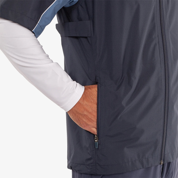 Air is a Waterproof short sleeve golf jacket for Men in the color Navy/Moonlight Blue(4)