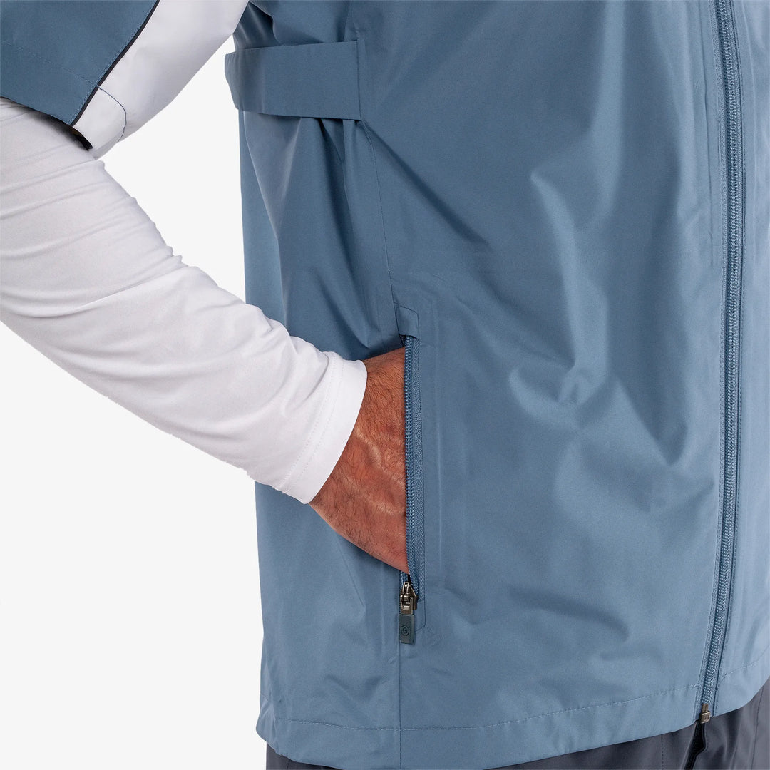 Air is a Waterproof short sleeve golf jacket for Men in the color Moonlight Blue/White(4)