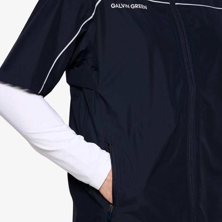 Air is a Waterproof short sleeve golf jacket for Men in the color Navy/White(4)