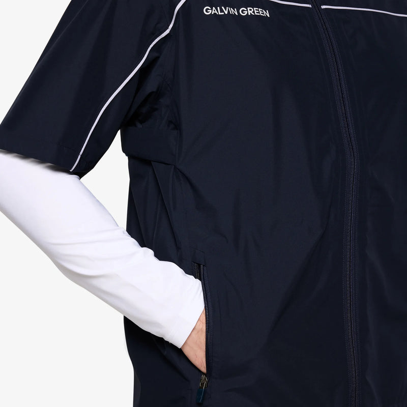 Air is a Waterproof short sleeve golf jacket for Men in the color Navy/White(4)