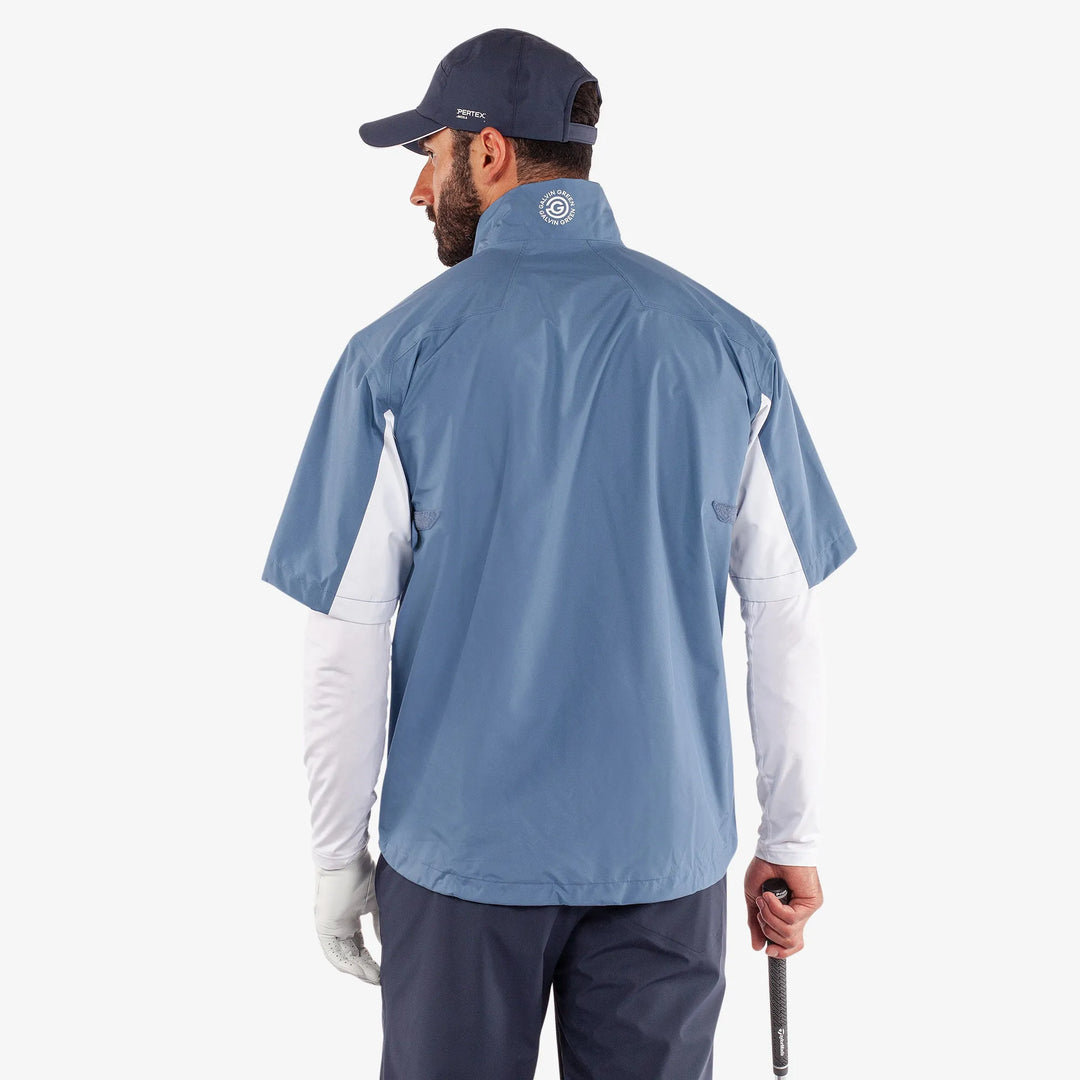 Air is a Waterproof short sleeve golf jacket for Men in the color Moonlight Blue/White(5)