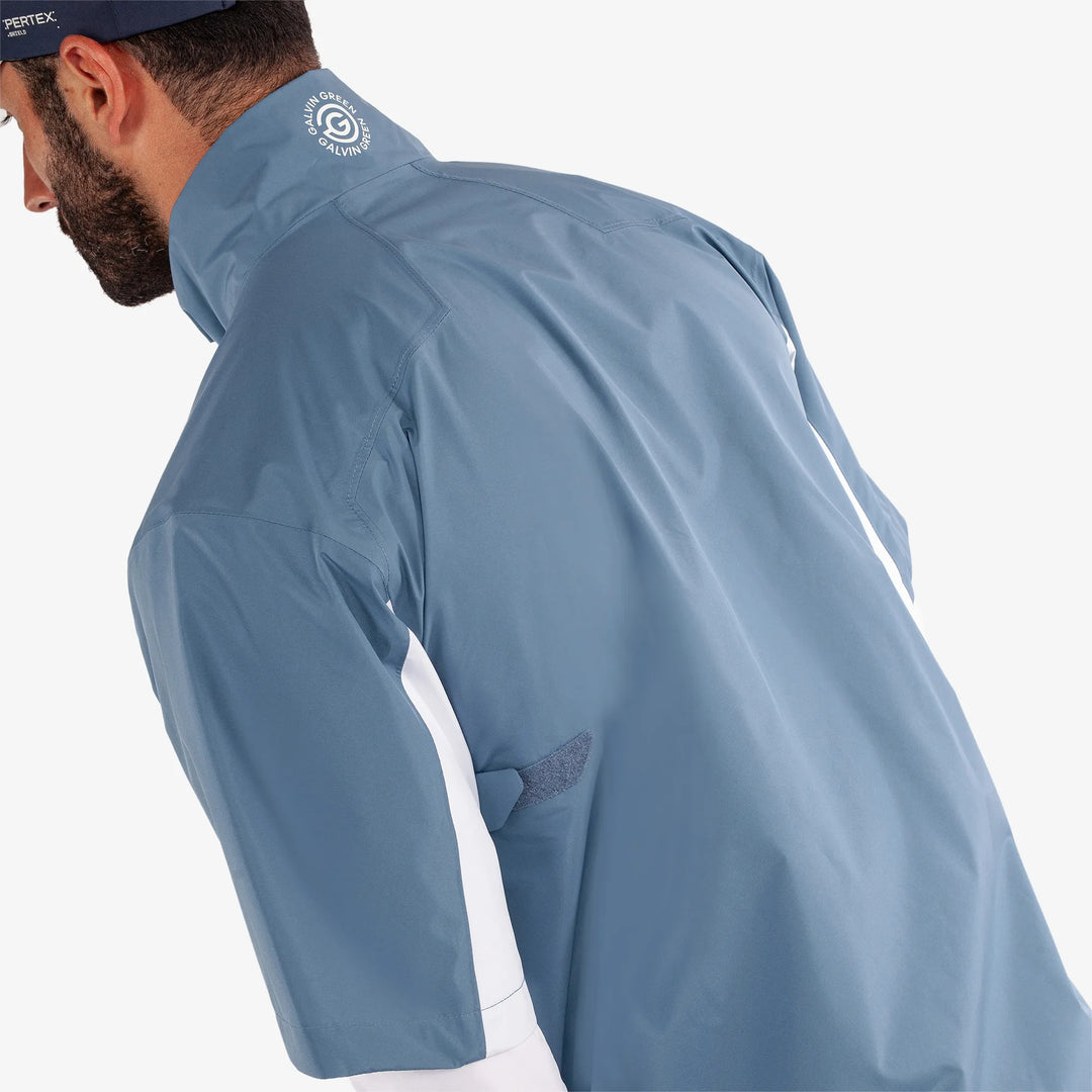 Air is a Waterproof short sleeve golf jacket for Men in the color Moonlight Blue/White(7)