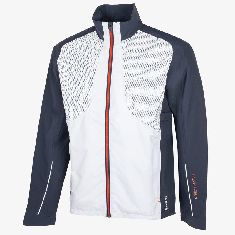 Albert is a Waterproof golf jacket for Men in the color White/Navy/Orange(0)