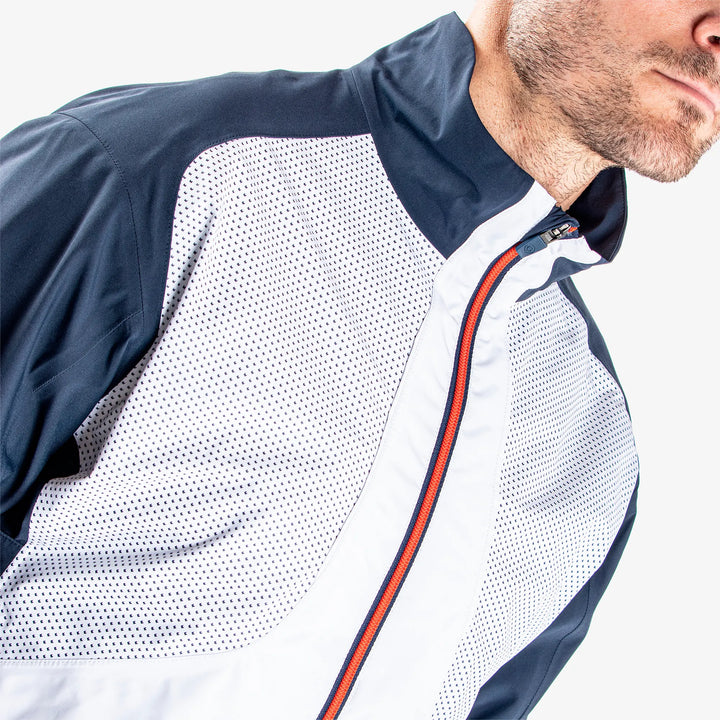 Albert is a Waterproof golf jacket for Men in the color White/Navy/Orange(3)
