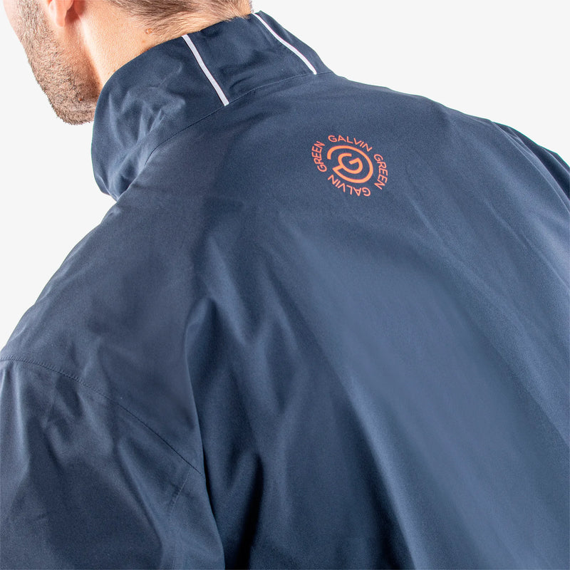 Albert is a Waterproof golf jacket for Men in the color White/Navy/Orange(7)