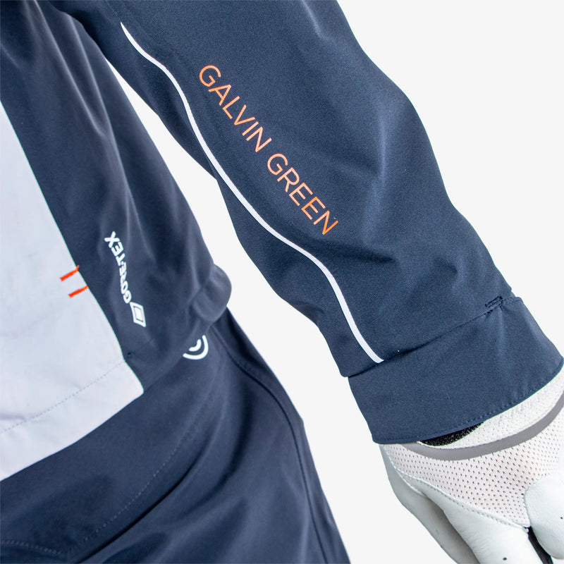 Albert is a Waterproof golf jacket for Men in the color White/Navy/Orange(5)