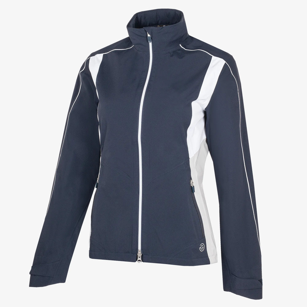 Ally is a Waterproof golf jacket for Women in the color Navy/Cool Grey/White(0)