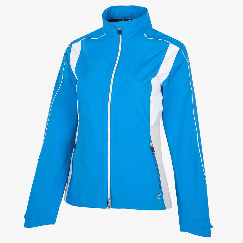 Ally is a Waterproof golf jacket for Women in the color Blue/Cool Grey/White(0)