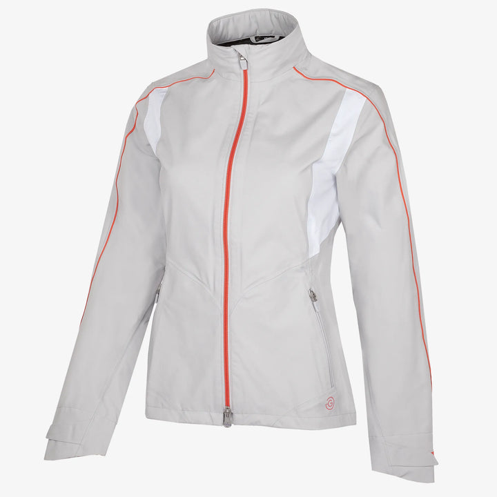 Ally is a Waterproof golf jacket for Women in the color Cool Grey/White/Coral(0)