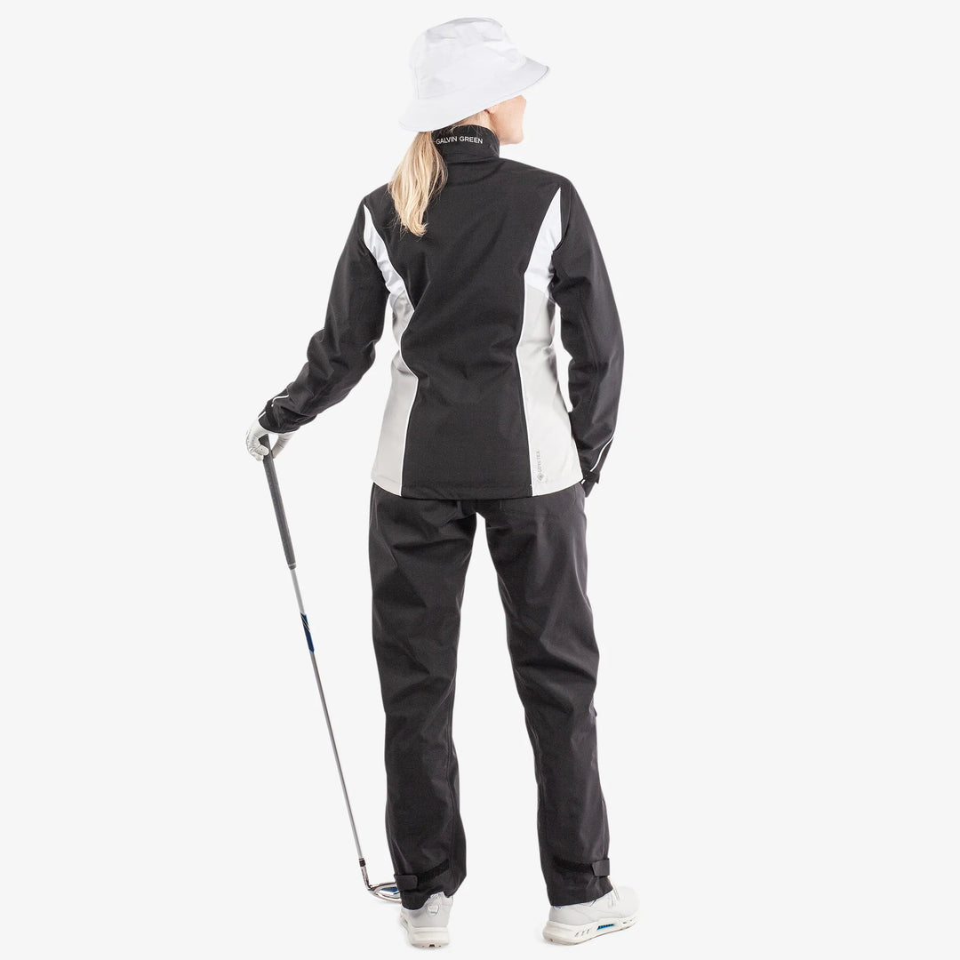 Ally is a Waterproof golf jacket for Women in the color Black/Cool Grey/White(10)