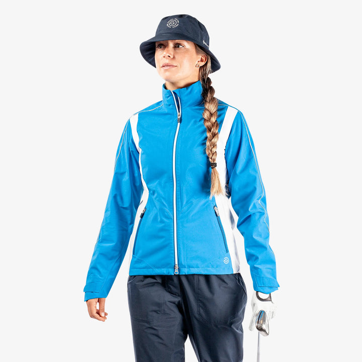 Ally is a Waterproof golf jacket for Women in the color Blue/Cool Grey/White(1)