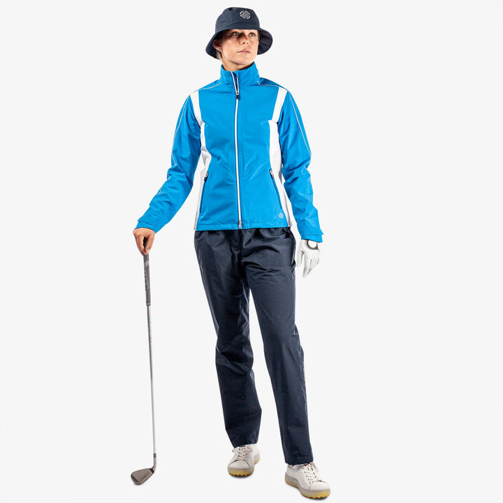 Ally is a Waterproof golf jacket for Women in the color Blue/Cool Grey/White(2)