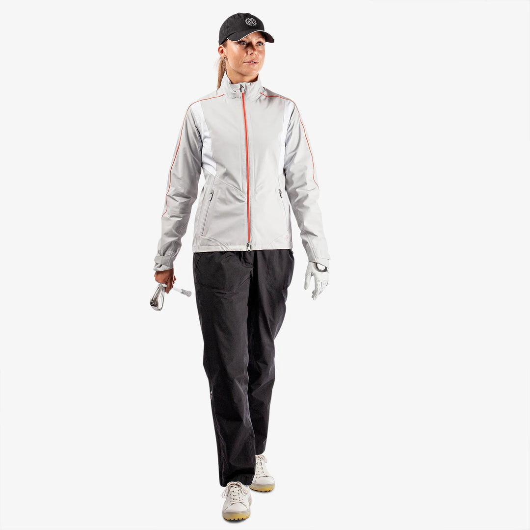 Ally is a Waterproof golf jacket for Women in the color Cool Grey/White/Coral(2)