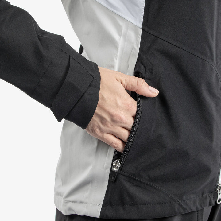 Ally is a Waterproof golf jacket for Women in the color Black/Cool Grey/White(6)