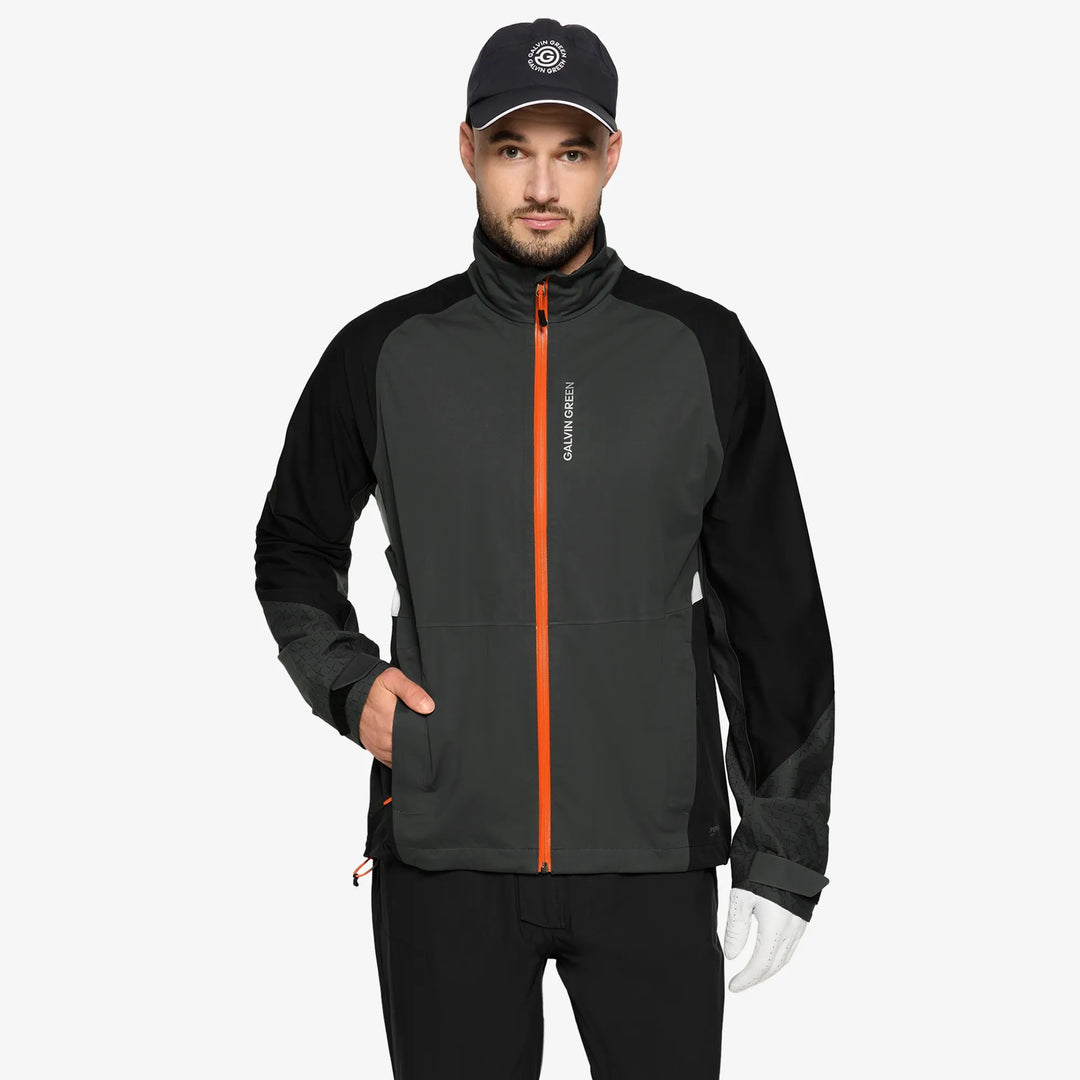 Alonzo is a Waterproof Golf Jacket for Men in the color Black/Forged Iron/White(1)
