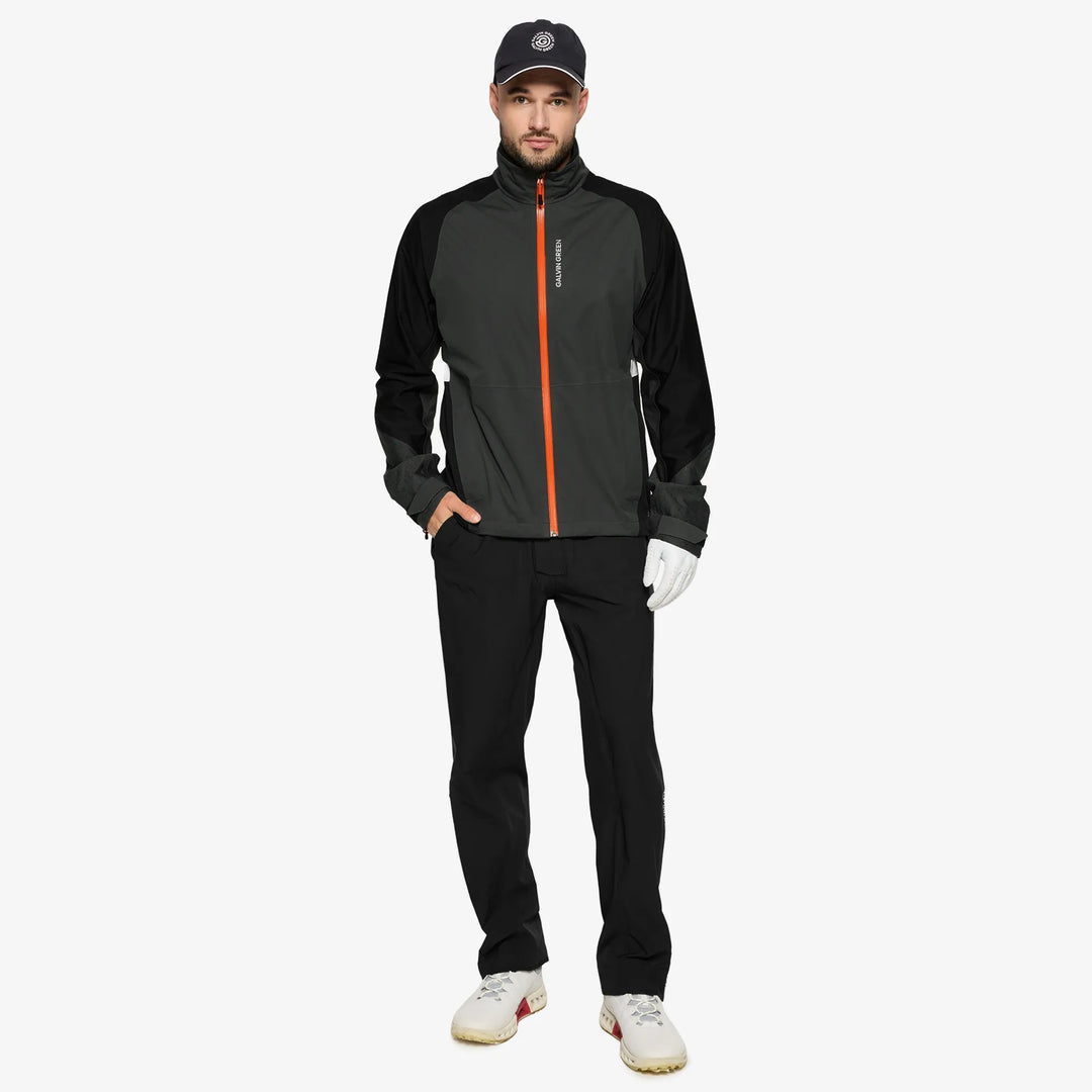 Alonzo is a Waterproof Golf Jacket for Men in the color Black/Forged Iron/White(2)