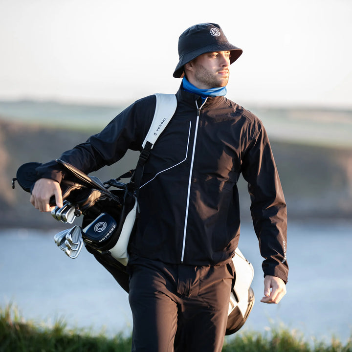 Ames is a Waterproof golf jacket for Men in the color Black/White(9)