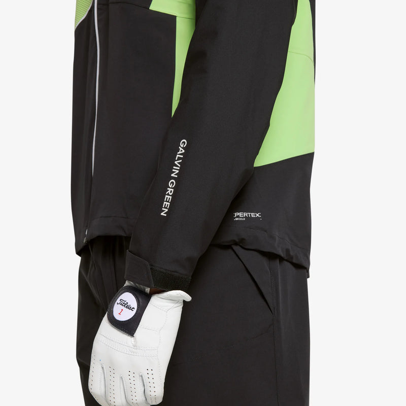 Ames is a Waterproof golf jacket for Men in the color Black/Fresh Green(5)