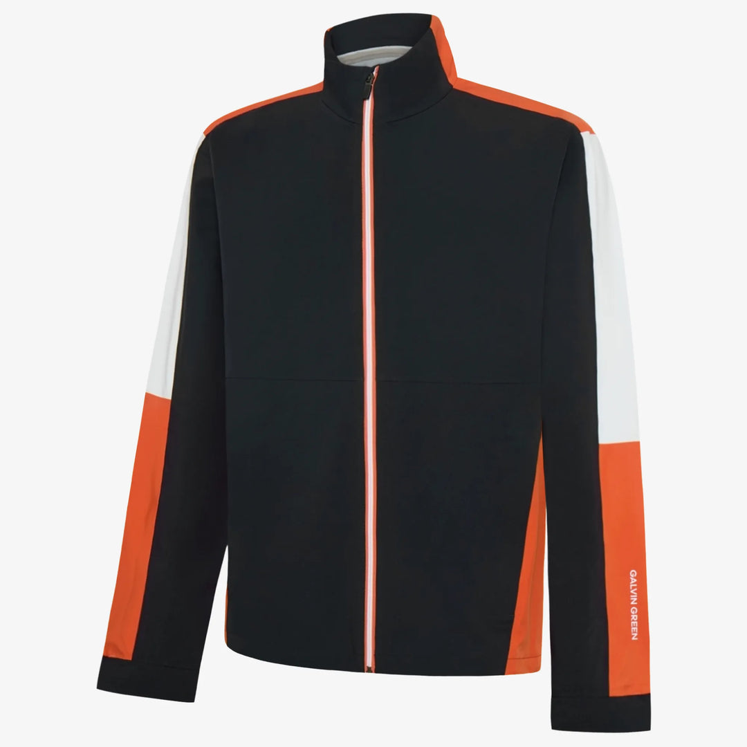 Arlo is a Waterproof Golf Jacket for Men in the color Black/Orange(0)