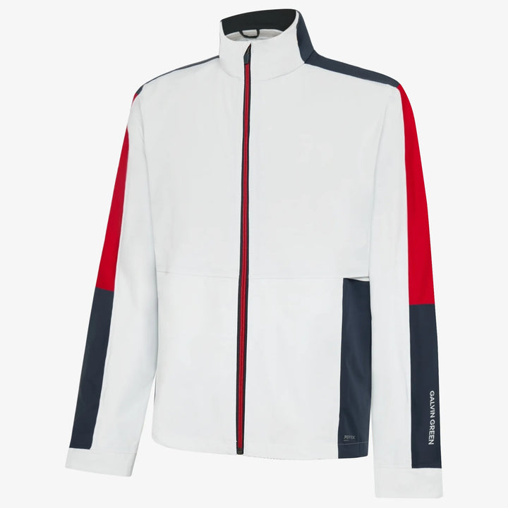 Arlo is a Waterproof Golf Jacket for Men in the color White/Red(0)