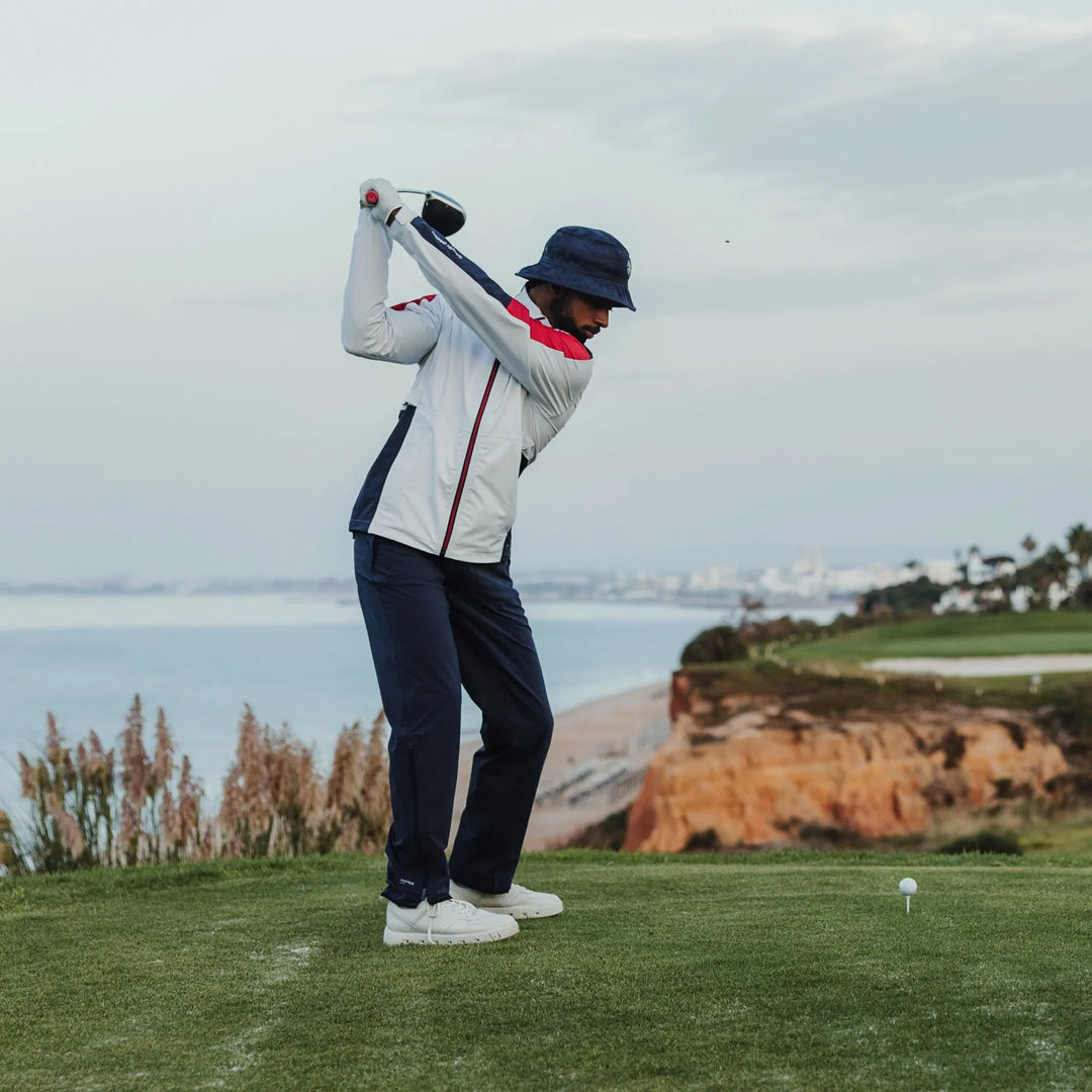 Arlo is a Waterproof Golf Jacket for Men in the color White/Red(8)