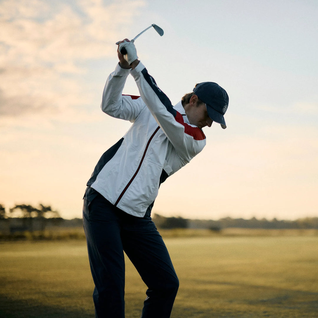 Arlo is a Waterproof Golf Jacket for Men in the color White/Red(8)