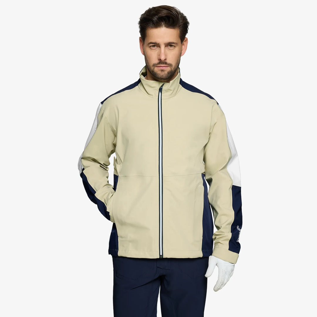 Arlo is a Waterproof Golf Jacket for Men in the color Sand/Navy/white(1)