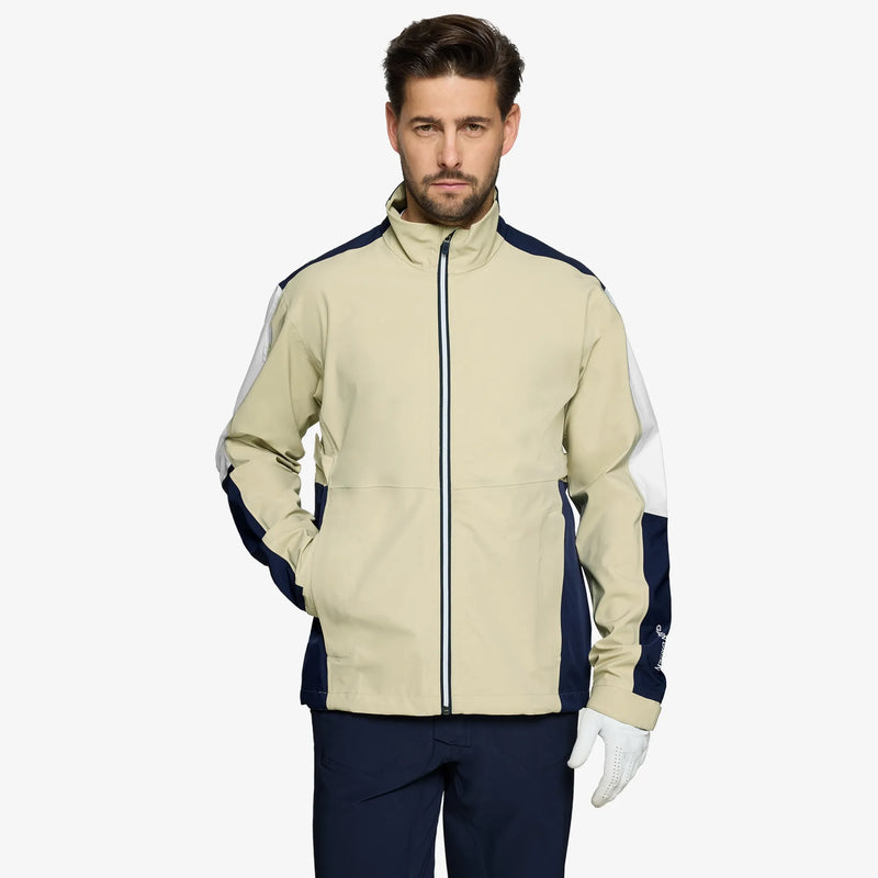 Arlo is a Waterproof Golf Jacket for Men in the color Sand/Navy/white(1)