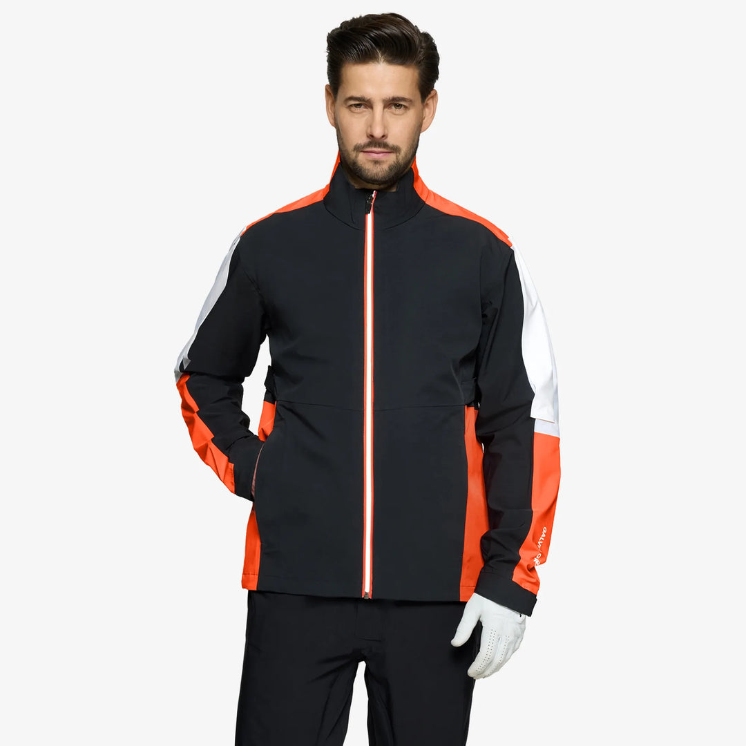 Arlo is a Waterproof Golf Jacket for Men in the color Black/Orange(1)