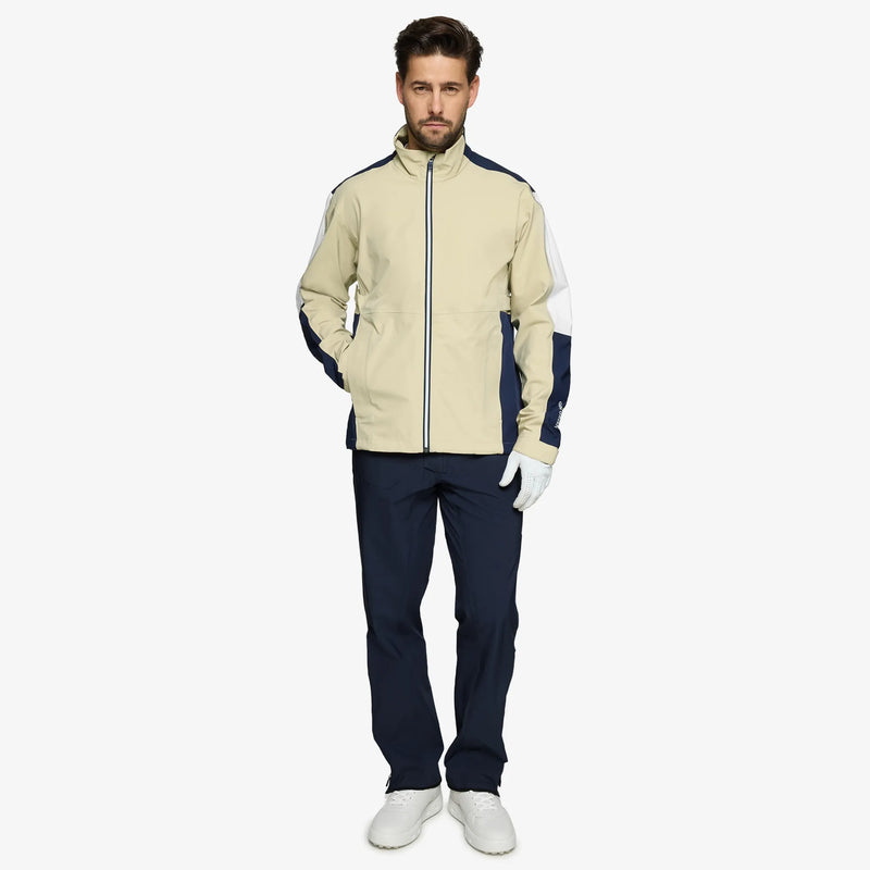 Arlo is a Waterproof Golf Jacket for Men in the color Sand/Navy/white(2)