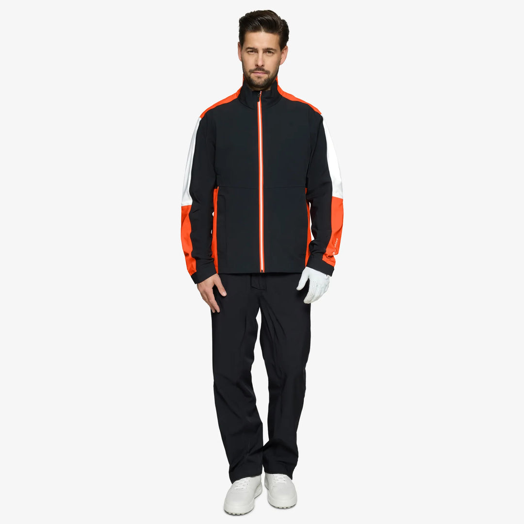 Arlo is a Waterproof Golf Jacket for Men in the color Black/Orange(2)