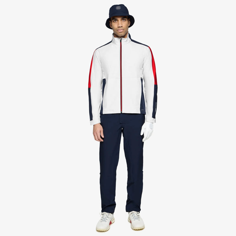 Arlo is a Waterproof Golf Jacket for Men in the color White/Red(2)