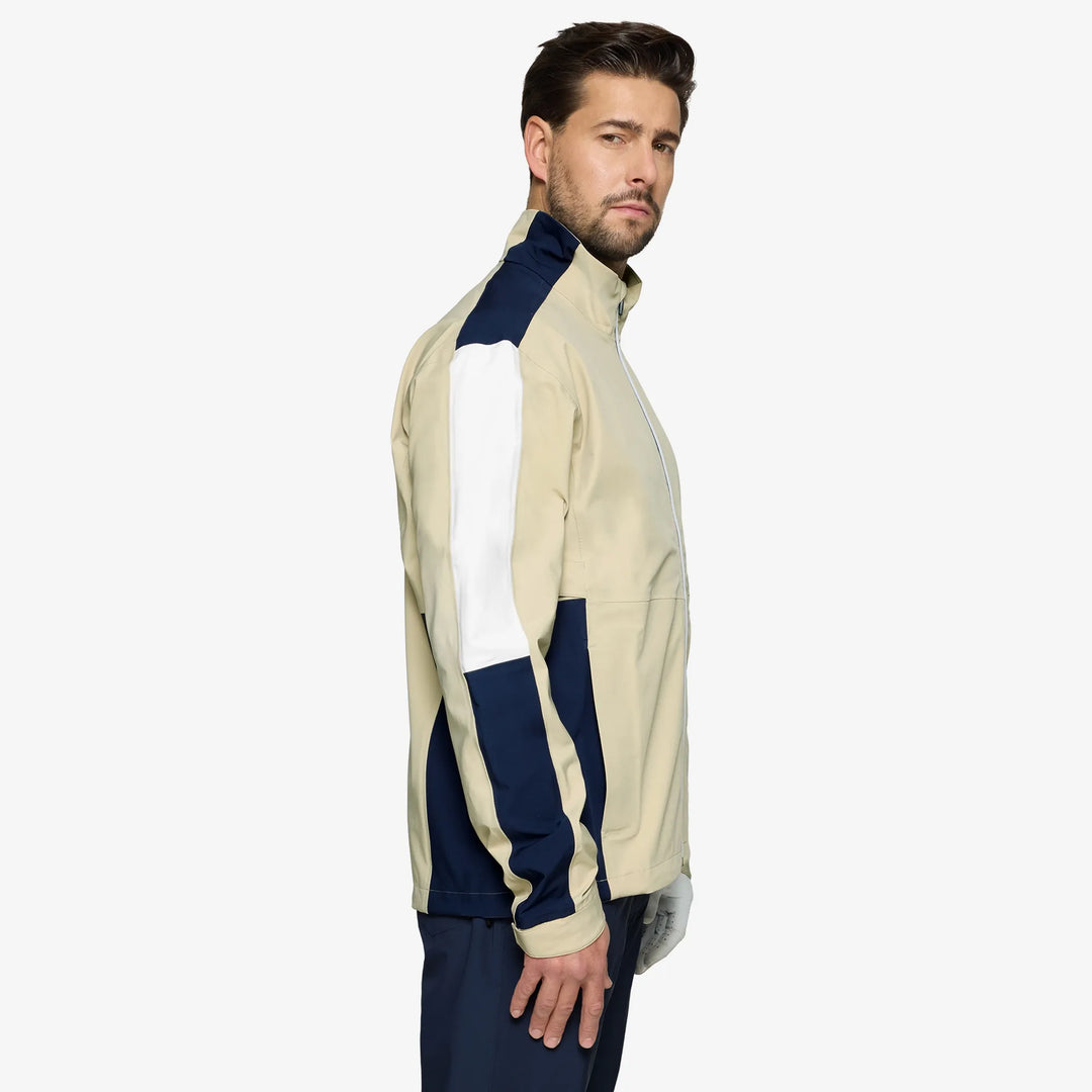 Arlo is a Waterproof Golf Jacket for Men in the color Sand/Navy/white(3)