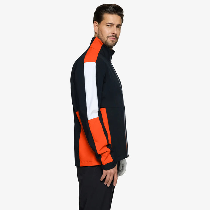 Arlo is a Waterproof Golf Jacket for Men in the color Black/Orange(3)
