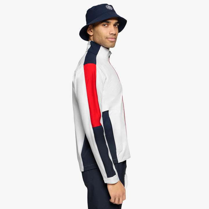 Arlo is a Waterproof Golf Jacket for Men in the color White/Red(3)