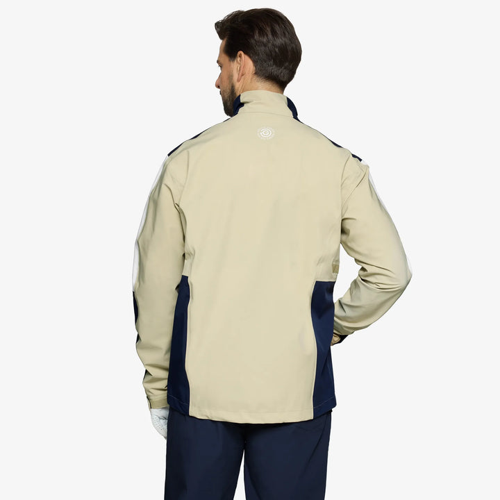 Arlo is a Waterproof Golf Jacket for Men in the color Sand/Navy/white(5)