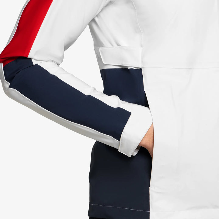 Arlo is a Waterproof Golf Jacket for Men in the color White/Red(4)