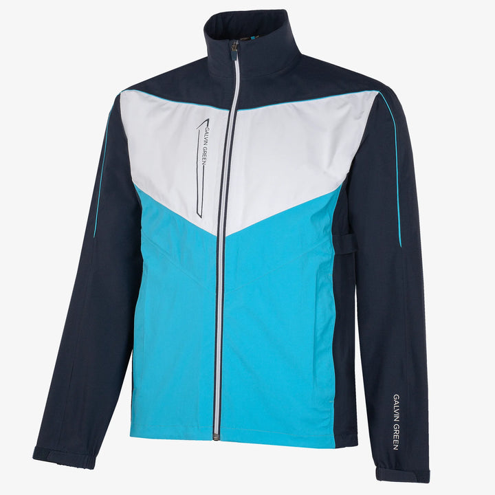 Armstrong is a Waterproof golf jacket for Men in the color Navy/Aqua/White(0)