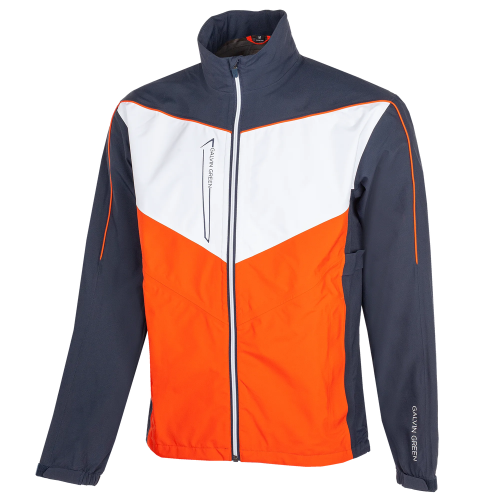 Armstrong is a Waterproof golf jacket for Men in the color Navy/White/Orange (0)