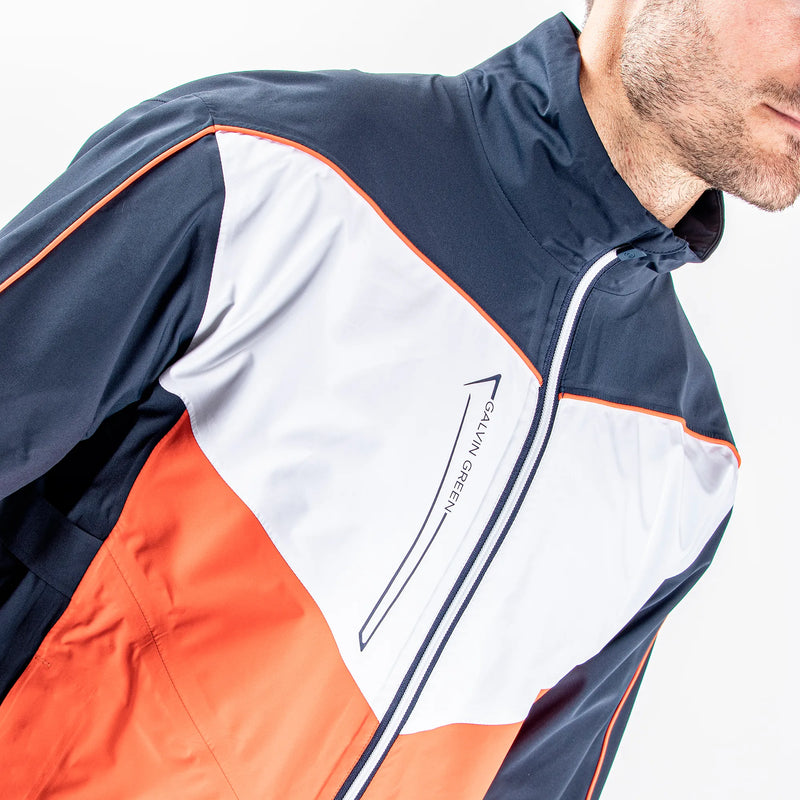 Armstrong is a Waterproof golf jacket for Men in the color Navy/White/Orange (3)
