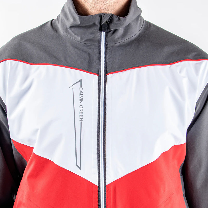 Armstrong is a Waterproof golf jacket for Men in the color Forged Iron/Red/White (4)