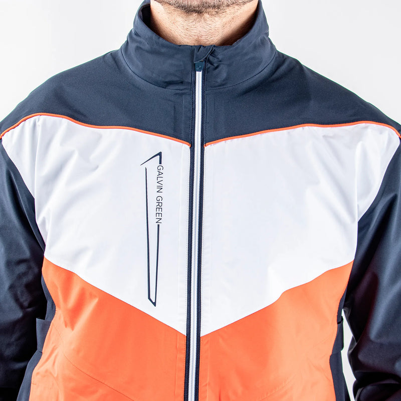 Armstrong is a Waterproof golf jacket for Men in the color Navy/White/Orange (4)