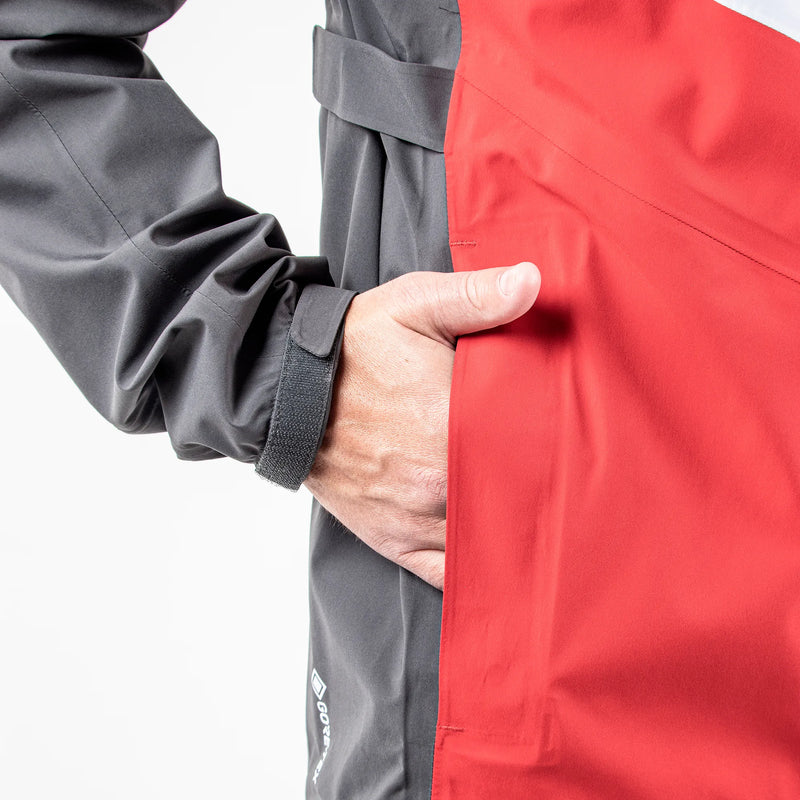 Armstrong is a Waterproof golf jacket for Men in the color Forged Iron/Red/White (6)