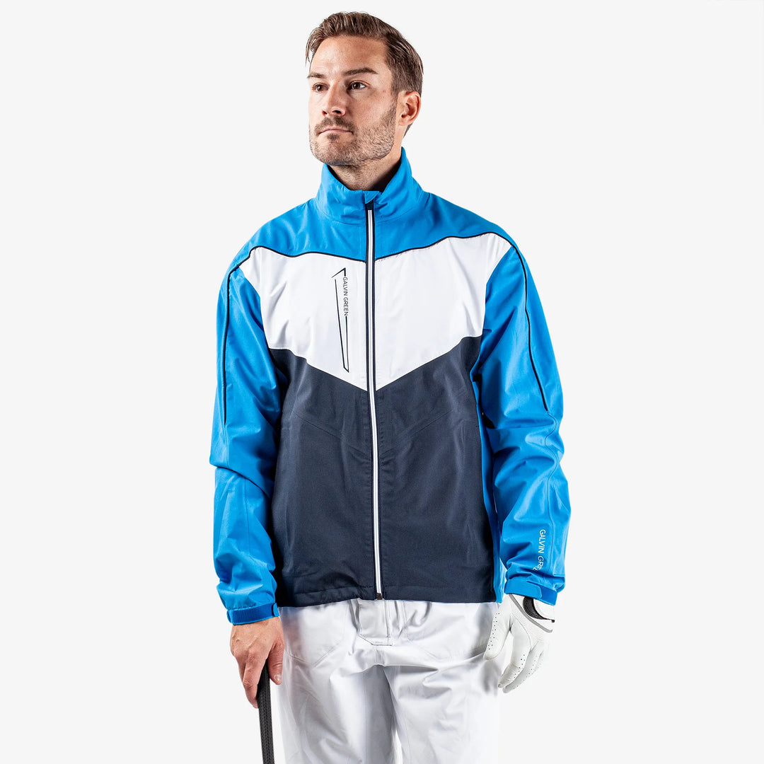 Armstrong is a Waterproof golf jacket for Men in the color Blue/Navy/White(1)