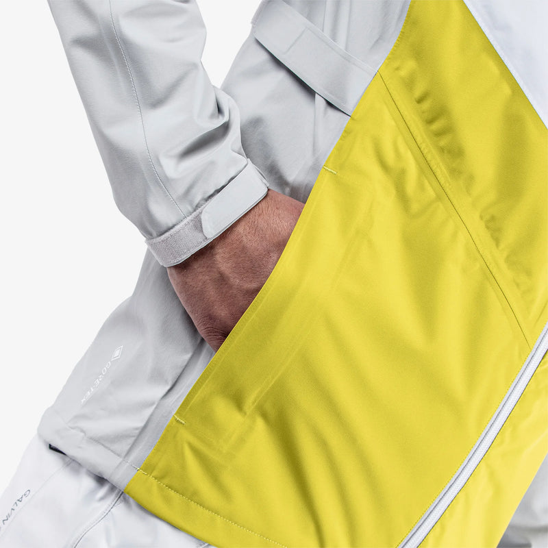 Armstrong is a Waterproof golf jacket for Men in the color Cool Grey/Sunny Lime/White(5)