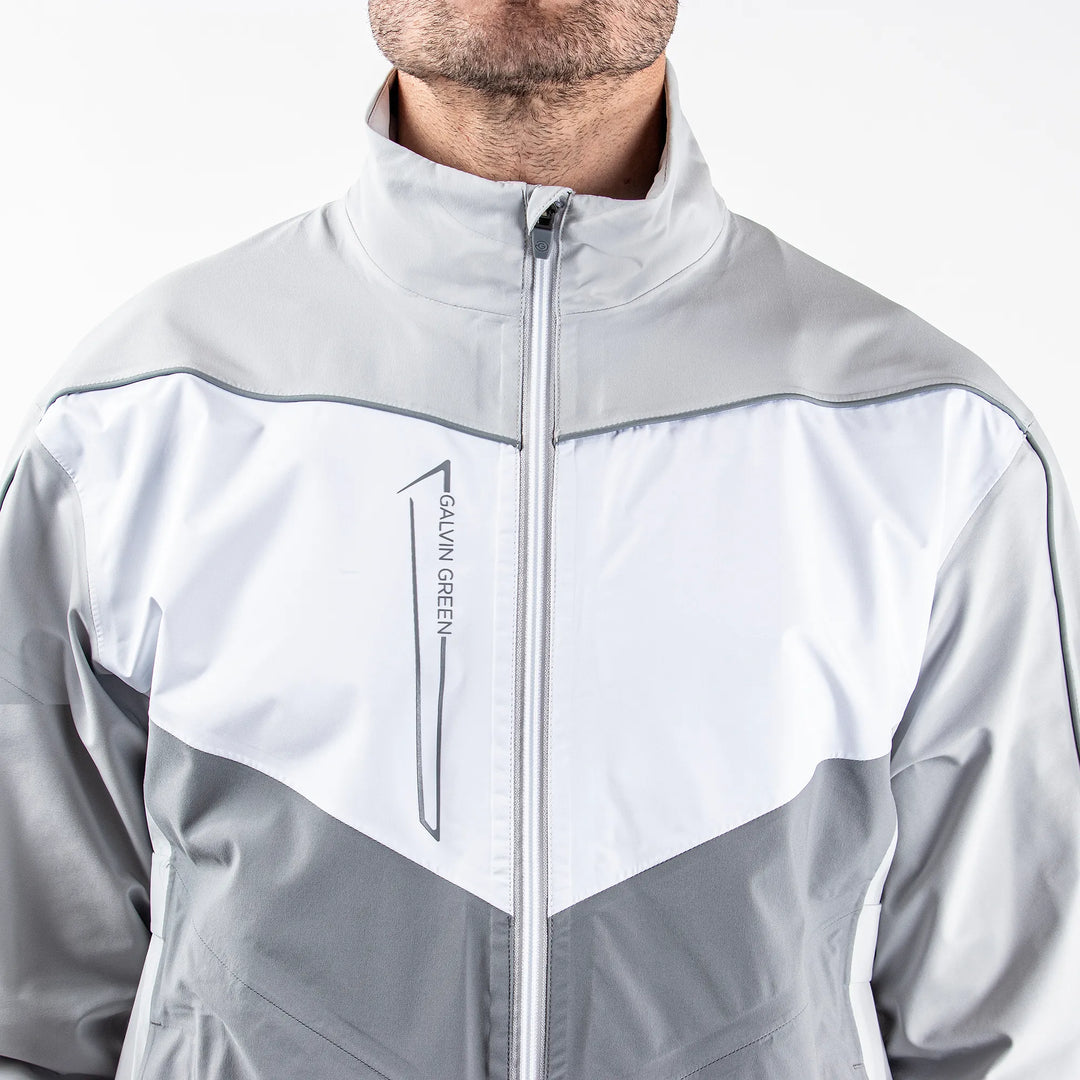Armstrong is a Waterproof golf jacket for Men in the color Cool Grey/Sharkskin/White(3)