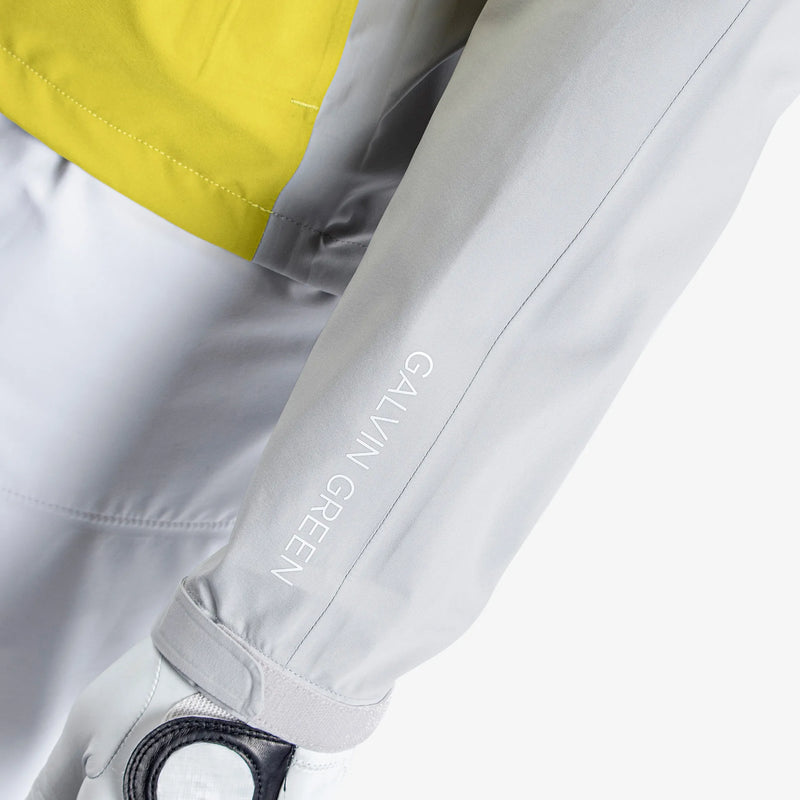 Armstrong is a Waterproof golf jacket for Men in the color Cool Grey/Sunny Lime/White(6)
