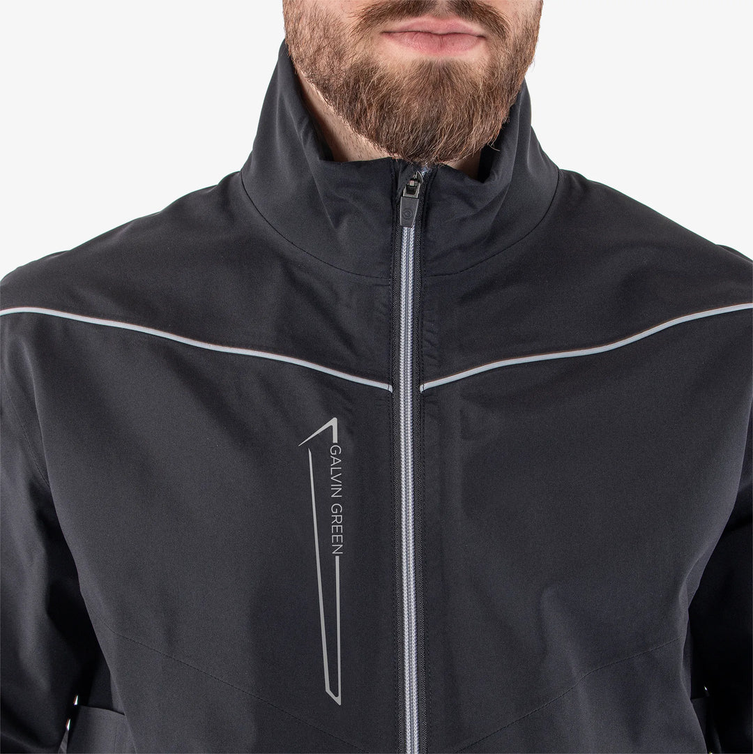 Armstrong solids is a Waterproof golf jacket for Men in the color Black/Sharkskin(3)