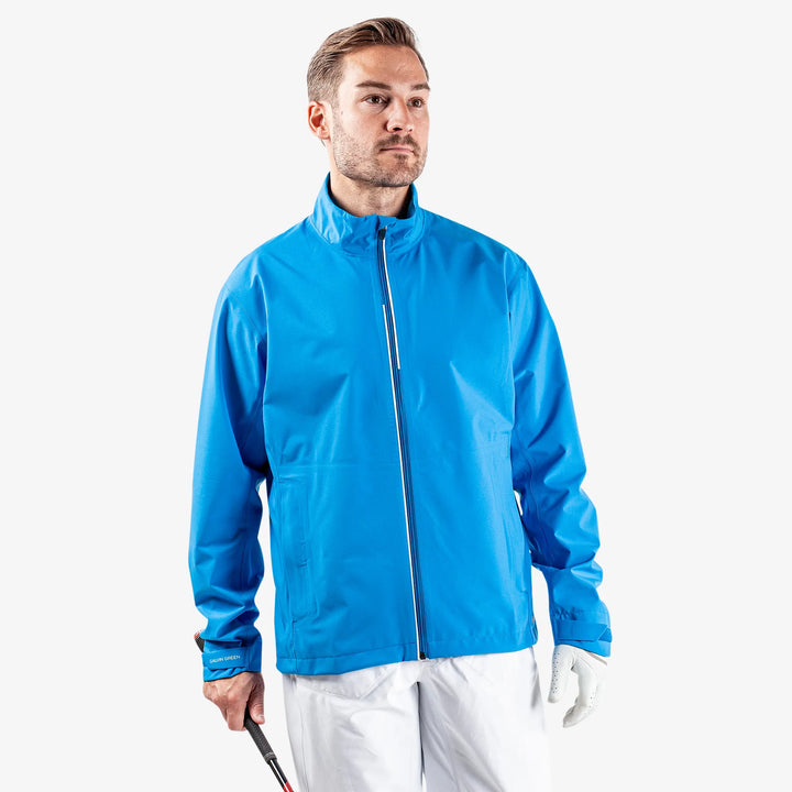 Arvin is a Waterproof golf jacket for Men in the color Blue/White(1)