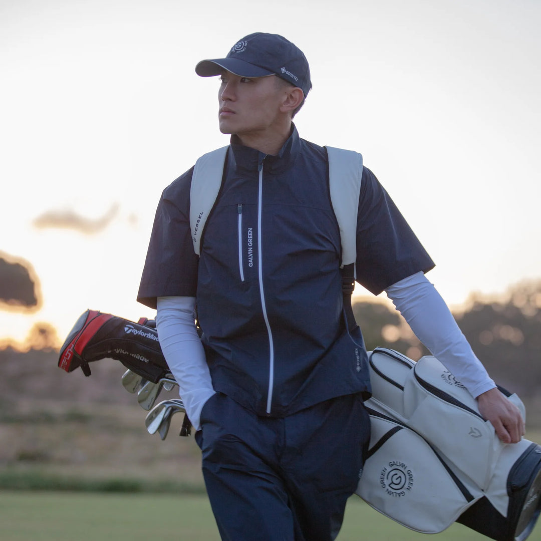 Axl is a Waterproof short sleeve golf jacket for Men in the color Navy/White(8)